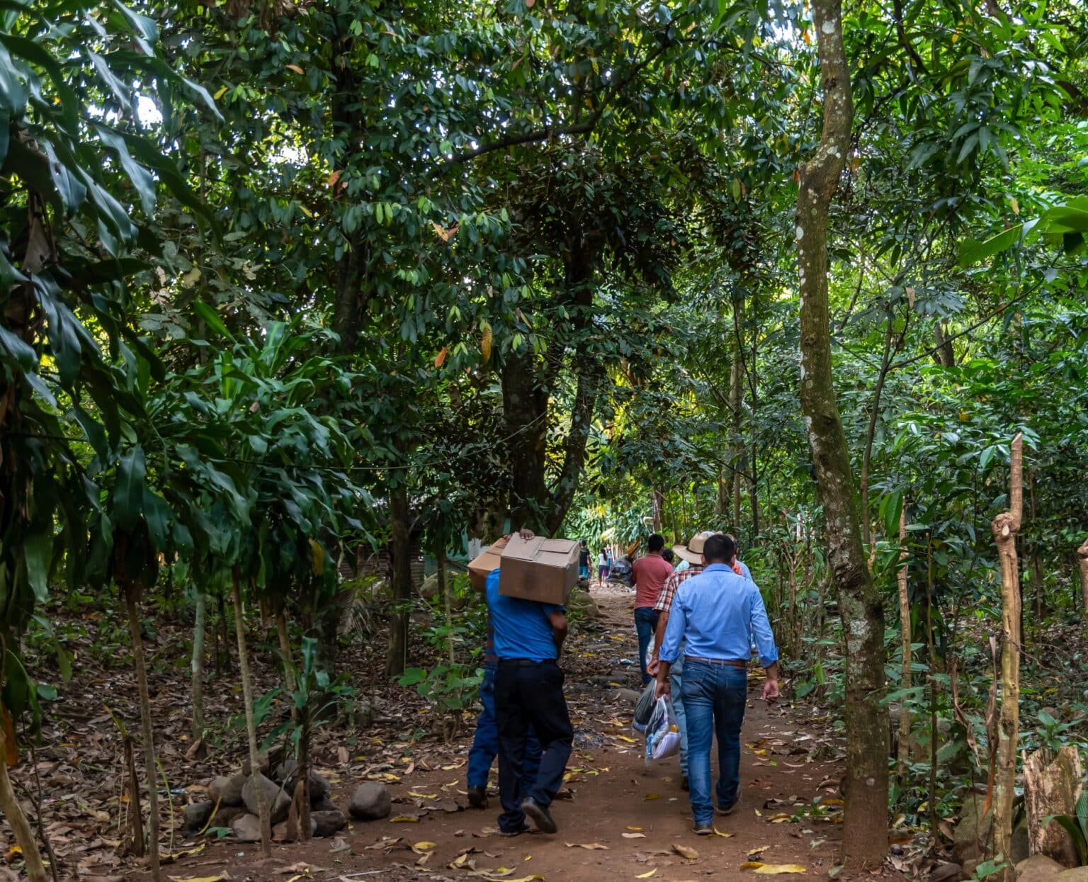 people bringing food and supplies to small village in latin america for disaster relief