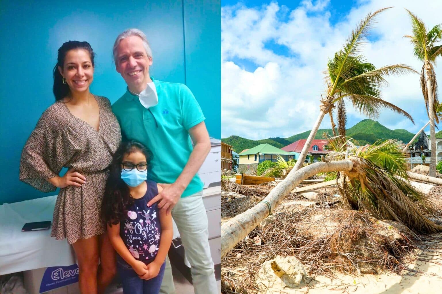 joanna with doctor and child after successful erb's palsy surgery and beach in latin america after hurricane disaster