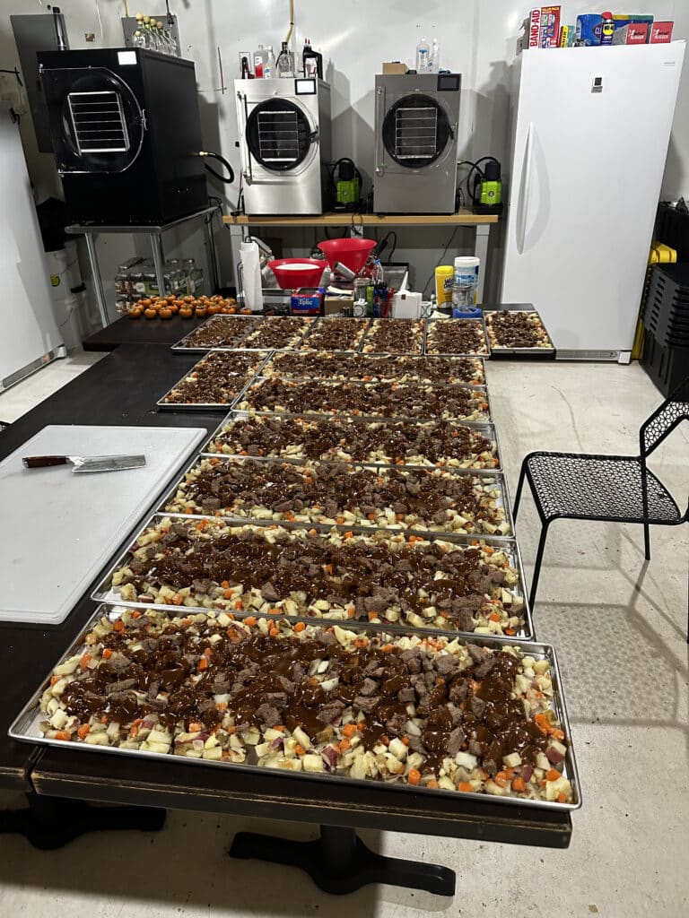 table full of organic food about to be freeze-dried and used for emergency disaster relief food in latin america